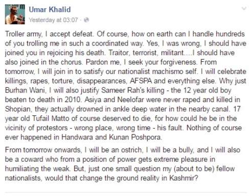 umar khalid fb post