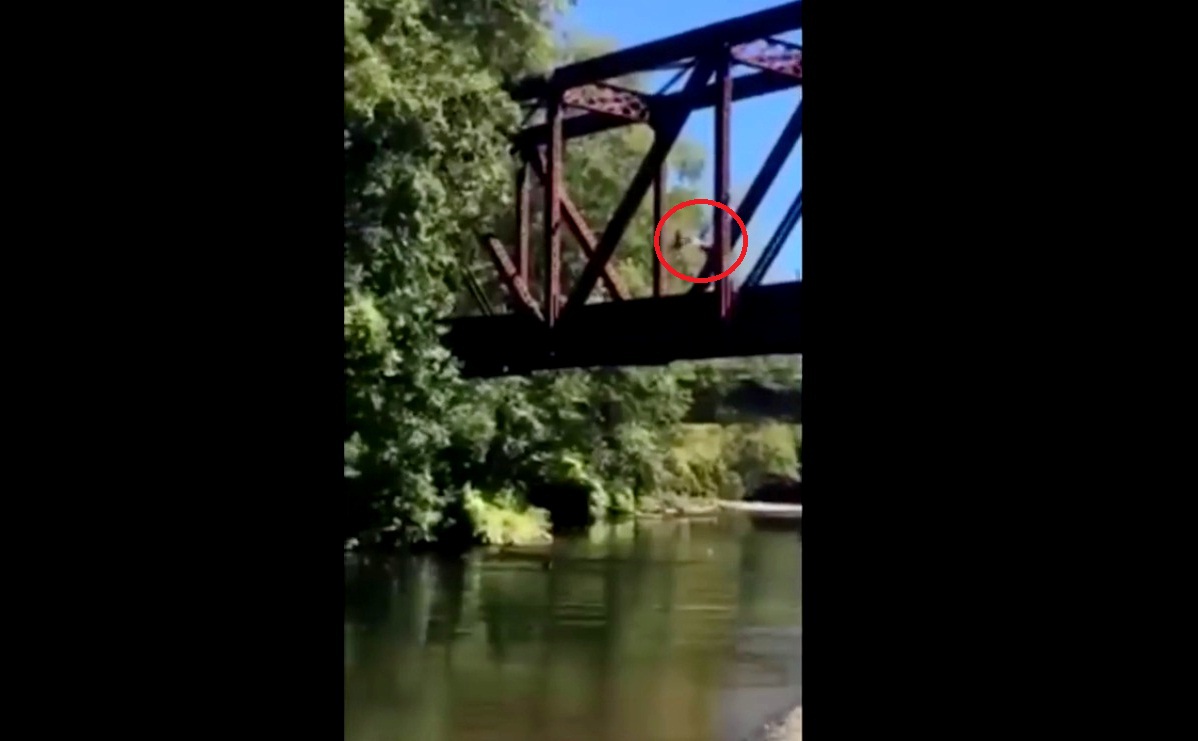 man throwing a 4-year-old boy off a bridge