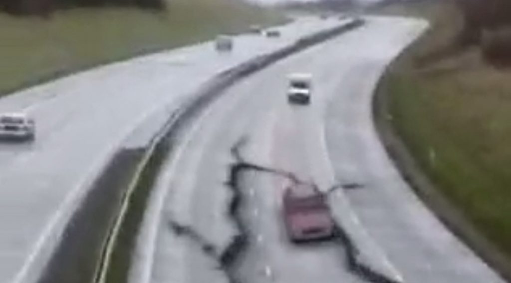 Car Falls Into Huge Hole In Highway