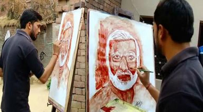 blood painting pm modi image