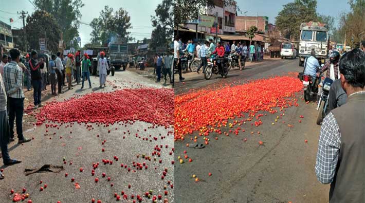 tomato on road