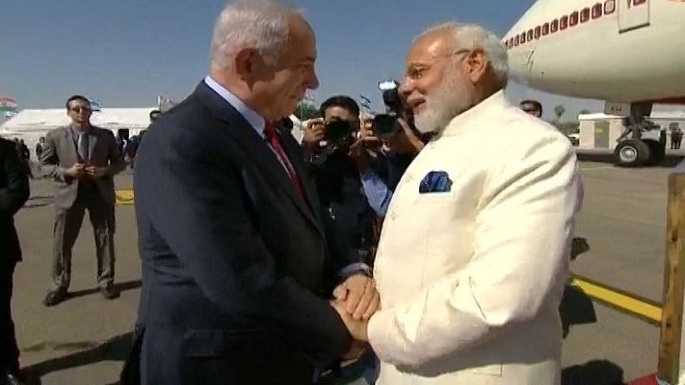 modi arrives israel