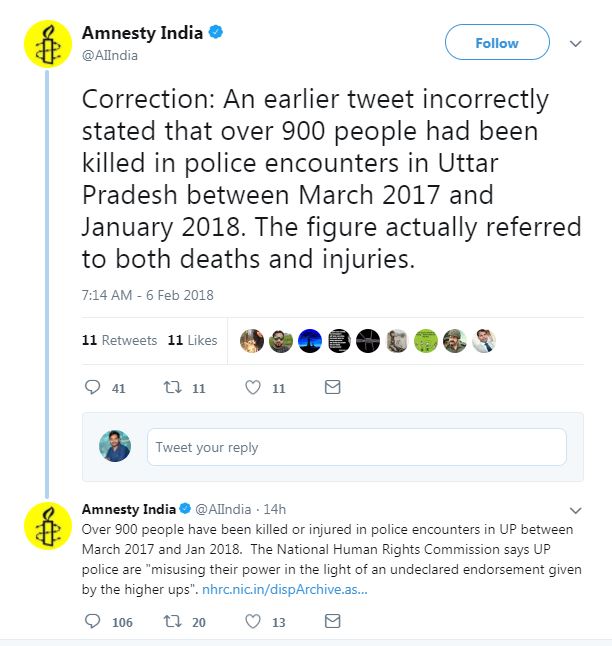 UP Police 'encounter' from Amnesty India on Twitter