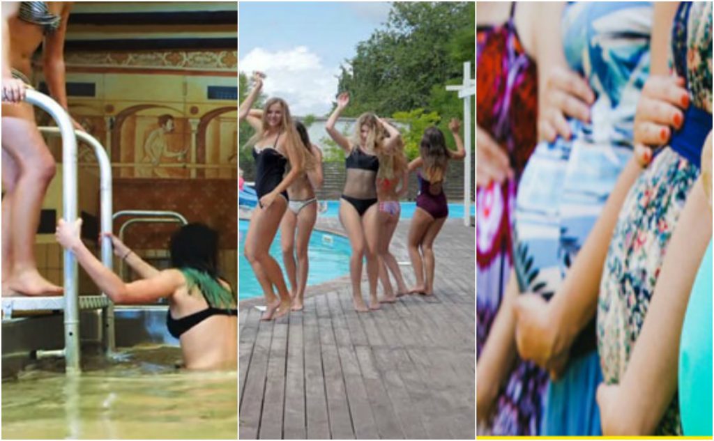 girls bathing in pool after pregnant finland