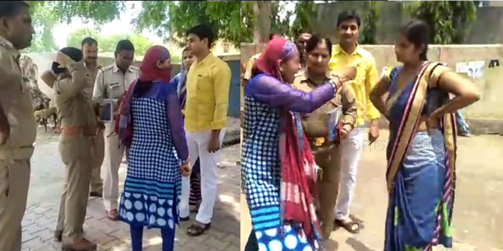 Mathura: female constable caught Cop husband with other wife watch video