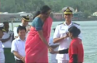 INSV Team Tarini reach receives Nirmala Sitharaman