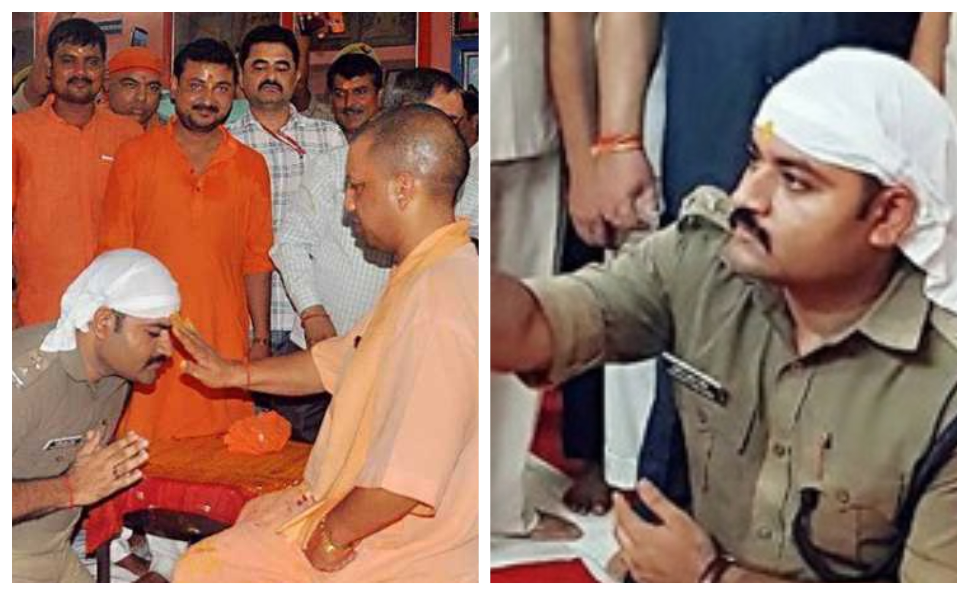 UP cop in uniform kneels down before CM Yogi