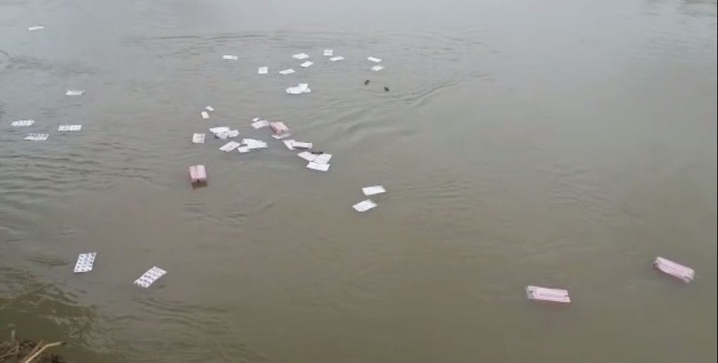 medicines floating in ishaan river