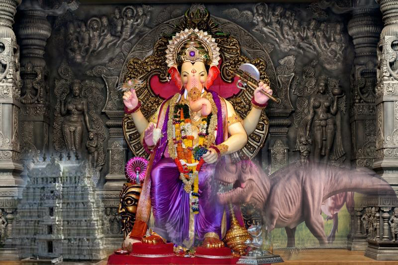 ganpati utsav theme will be rameshwaram mandir and Jurassic Park