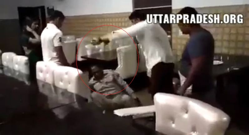 BJP councilor beaten daroga in restaurant video viral