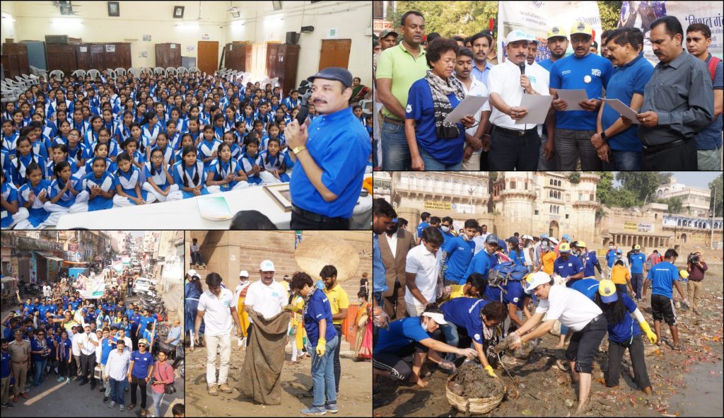 mountaineer bachendri-pal-clean-ganga campaign-at-assi-ghat-in-varanasi