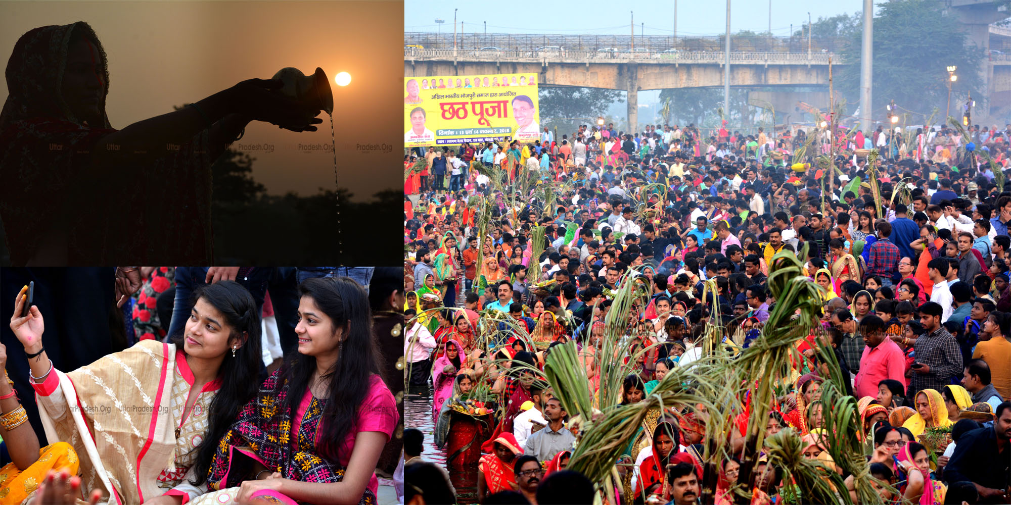 Devotees Celebrated Chhath Puja in Gomti River Water Sunrise