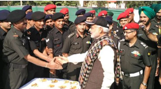 PM Narendra Modi with troops at the Dograi Memorial in Amritsar