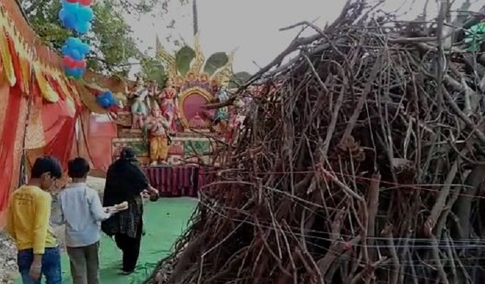 Prodigiously being prepared Holika Dahan in Bulandshehar